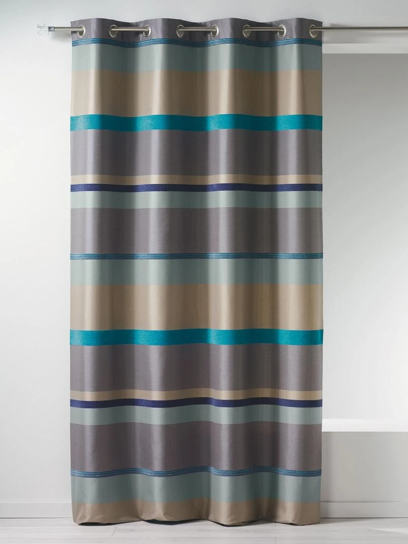 Rideau en jacquard à rayures horizontales design Bleu