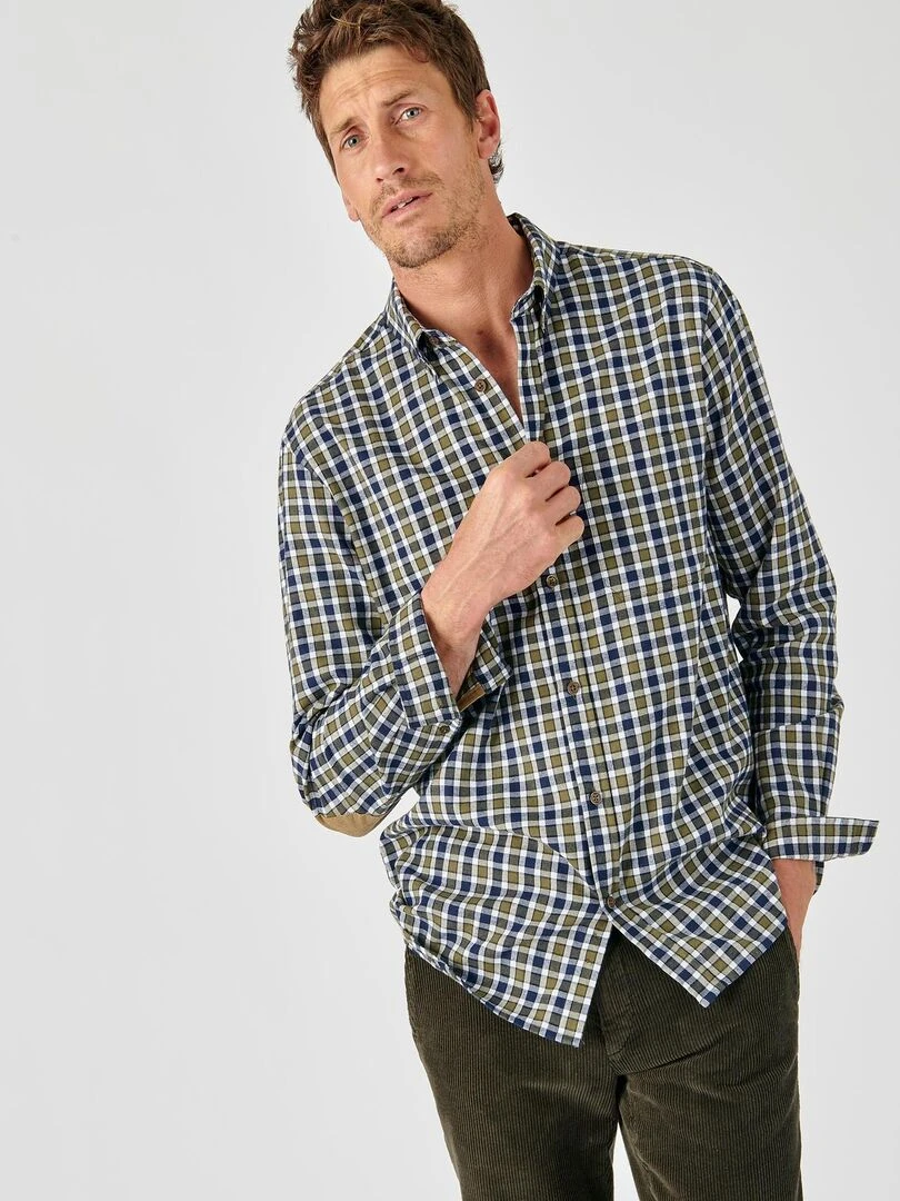 Chemise carreaux grattée pur coton doux Damart Kaki