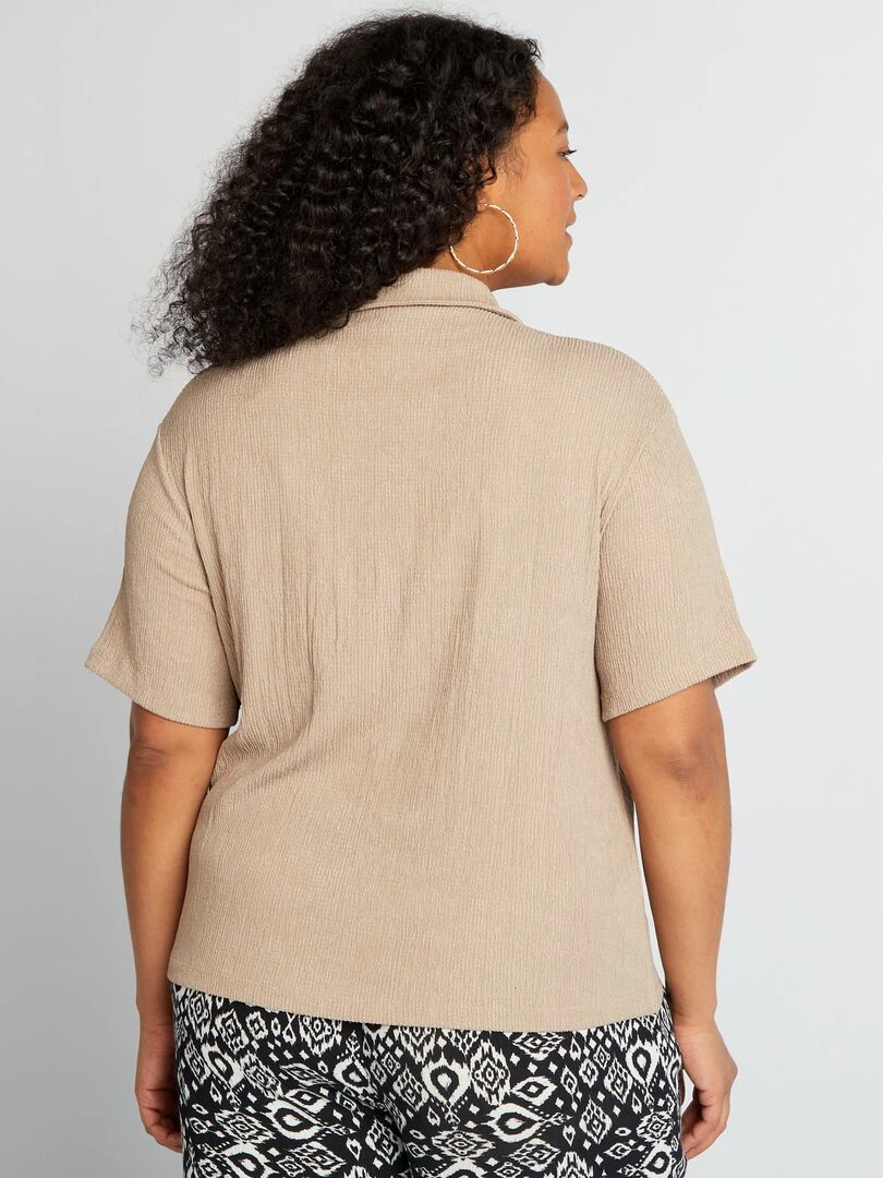 Tee shirt polo en maille gaufrée   Beige
