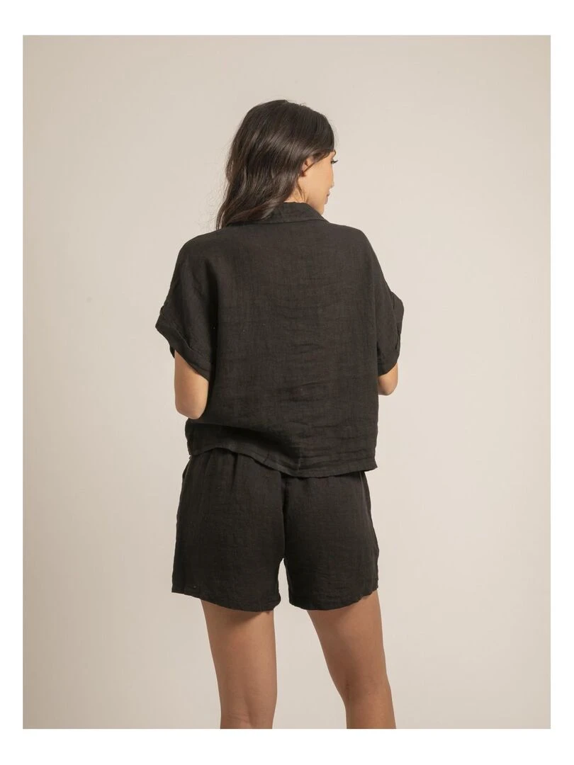 Short taille haute lin XANGA Noir