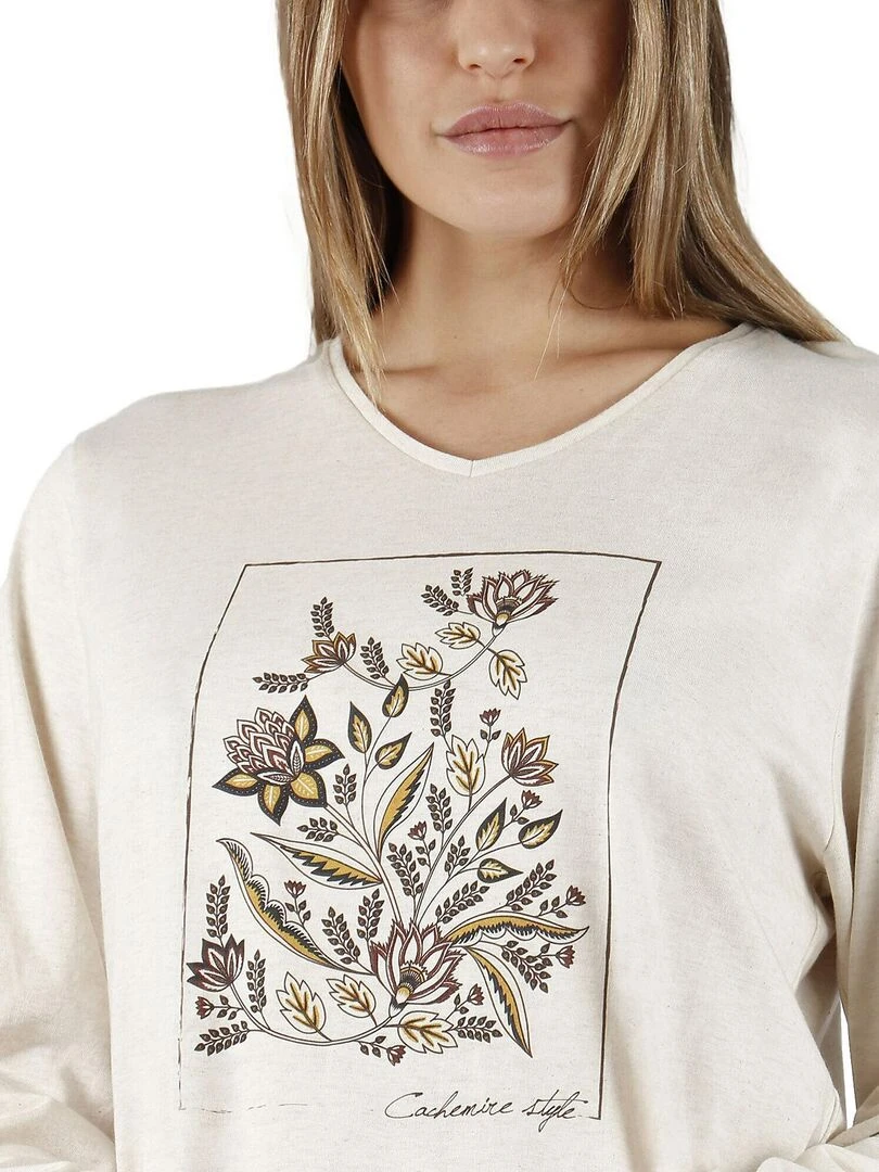 Pyjama pantalon top manches longues Cachemire Natura   Beige