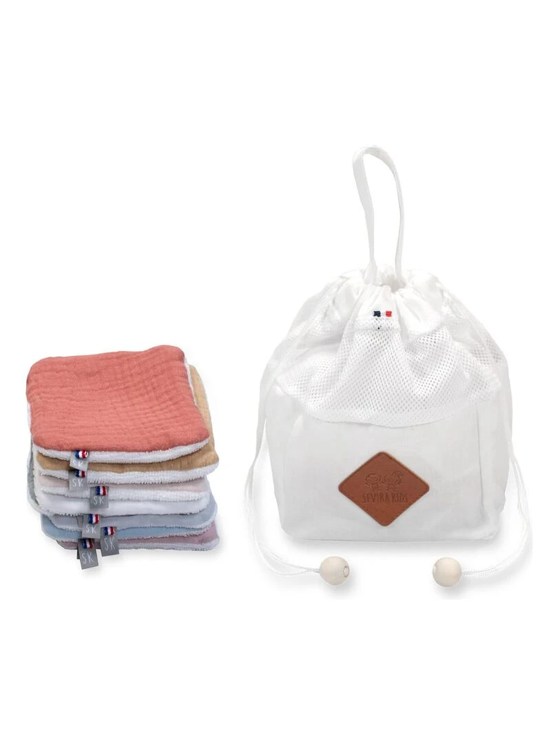 Pochon distributeur et ses 8 lingettes lavables Jeanne Blanc