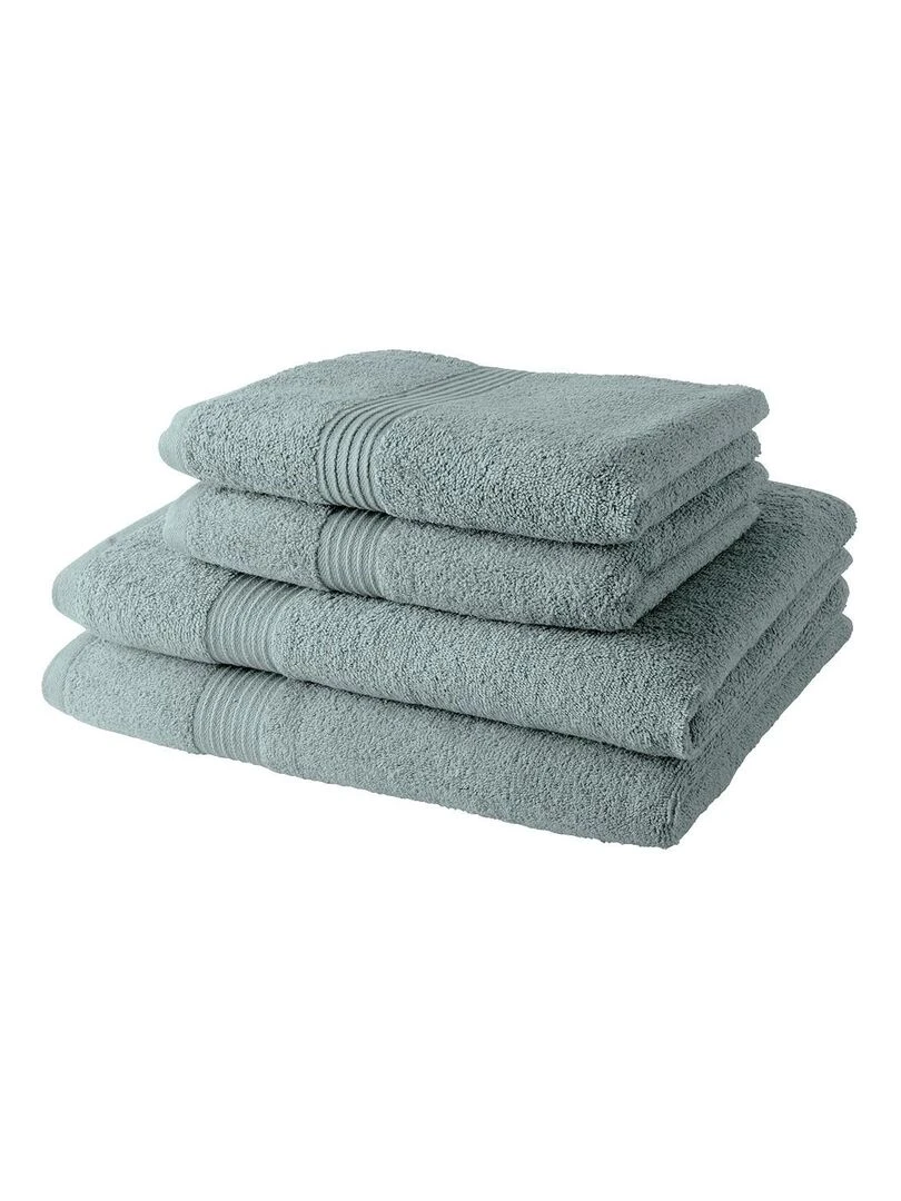 Lot de 2 serviettes de toilettes et 2 draps de bain coton uni ESSENTIAL Vert