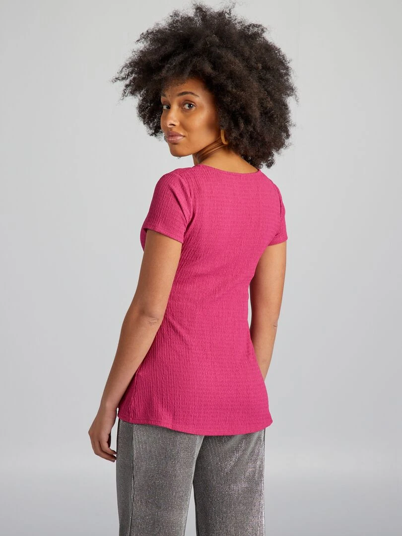 T shirt gaufré d'allaitement   Rose
