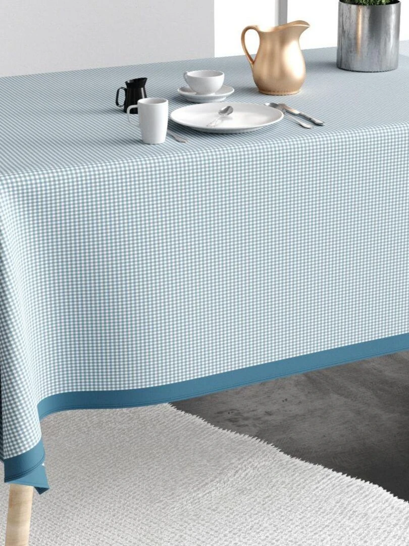 Nappe rectangulaire anti tache en Coton Vichy Bleu Bleu