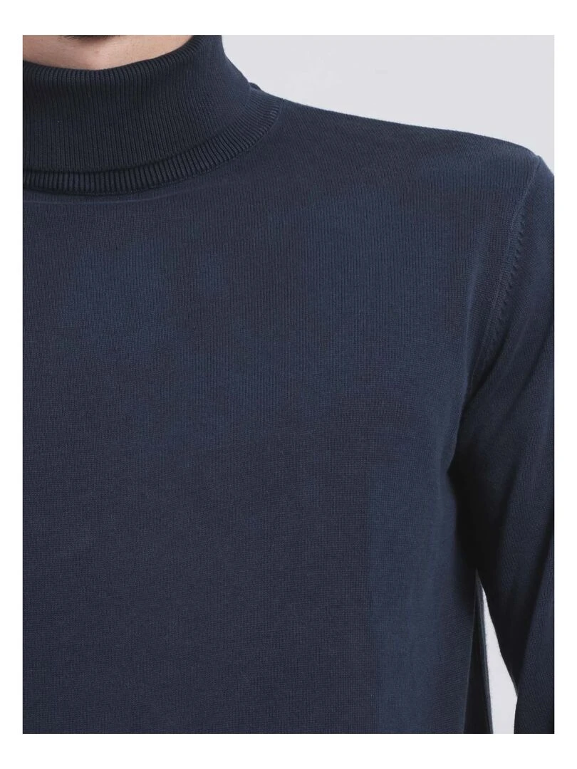 Pull col roulé pur coton LODIRK   Bleu marine