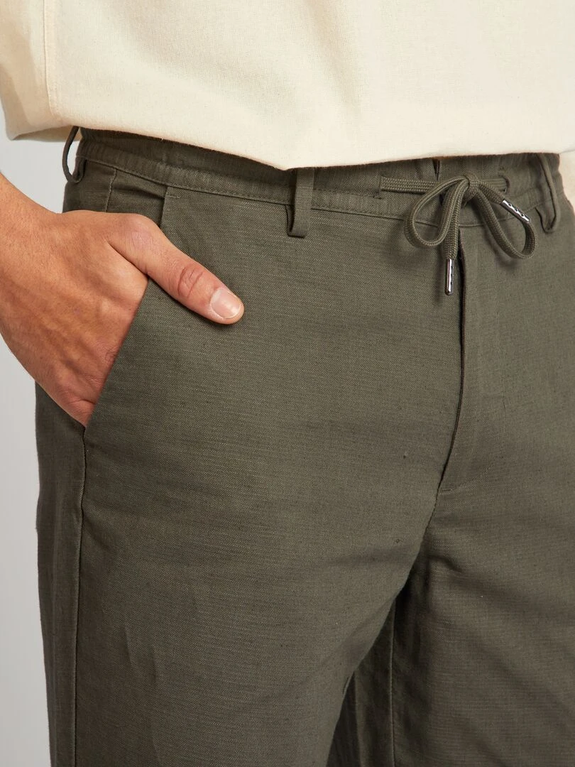 Pantalon chino coupe slim en lin mélangé   Kaki