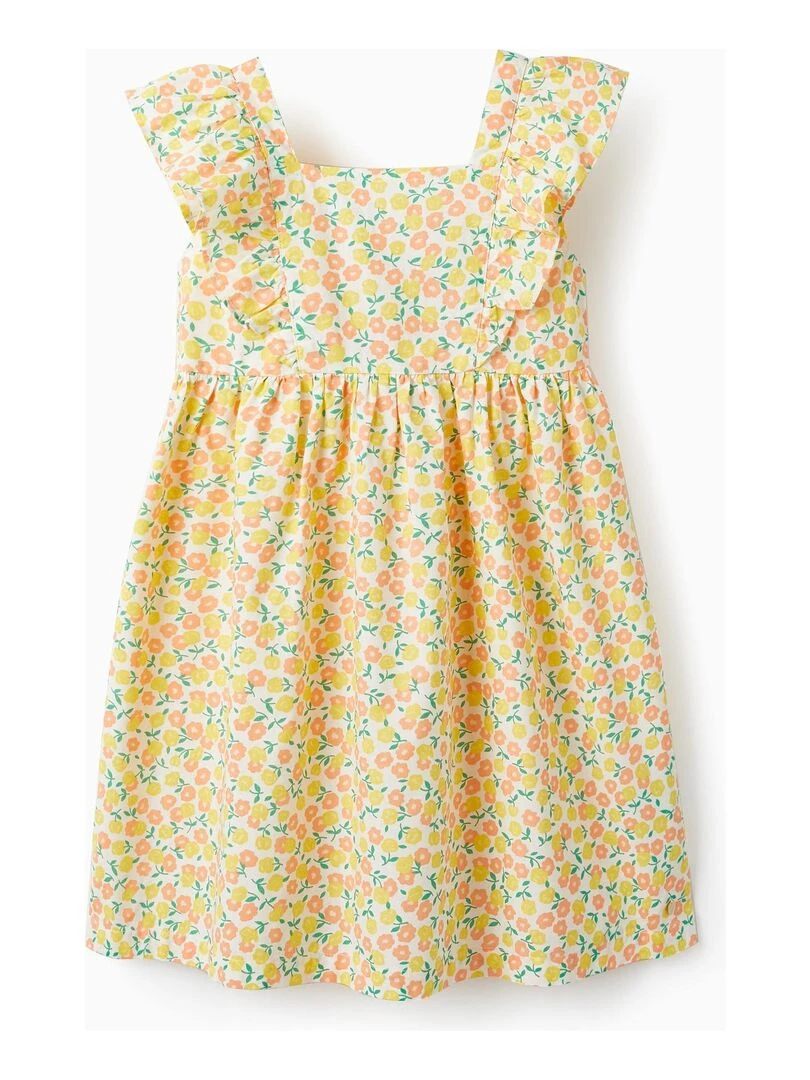 Robe Florale en Coton pour Fille manches courtes LETS PARTY Orange clair