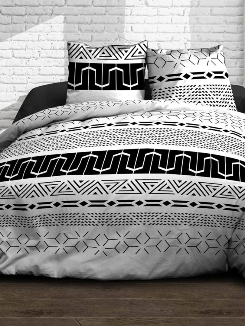 Housse de couette Graphic + taie(s) 100% coton 57 fils Noir