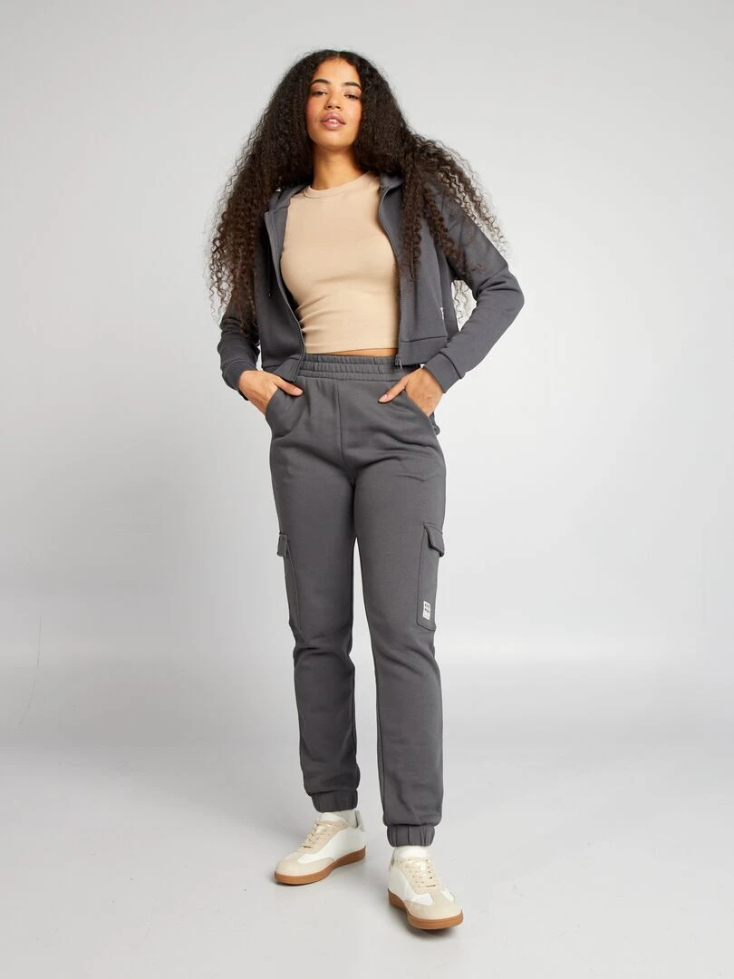 Sweat zippé à capuche uni Gris