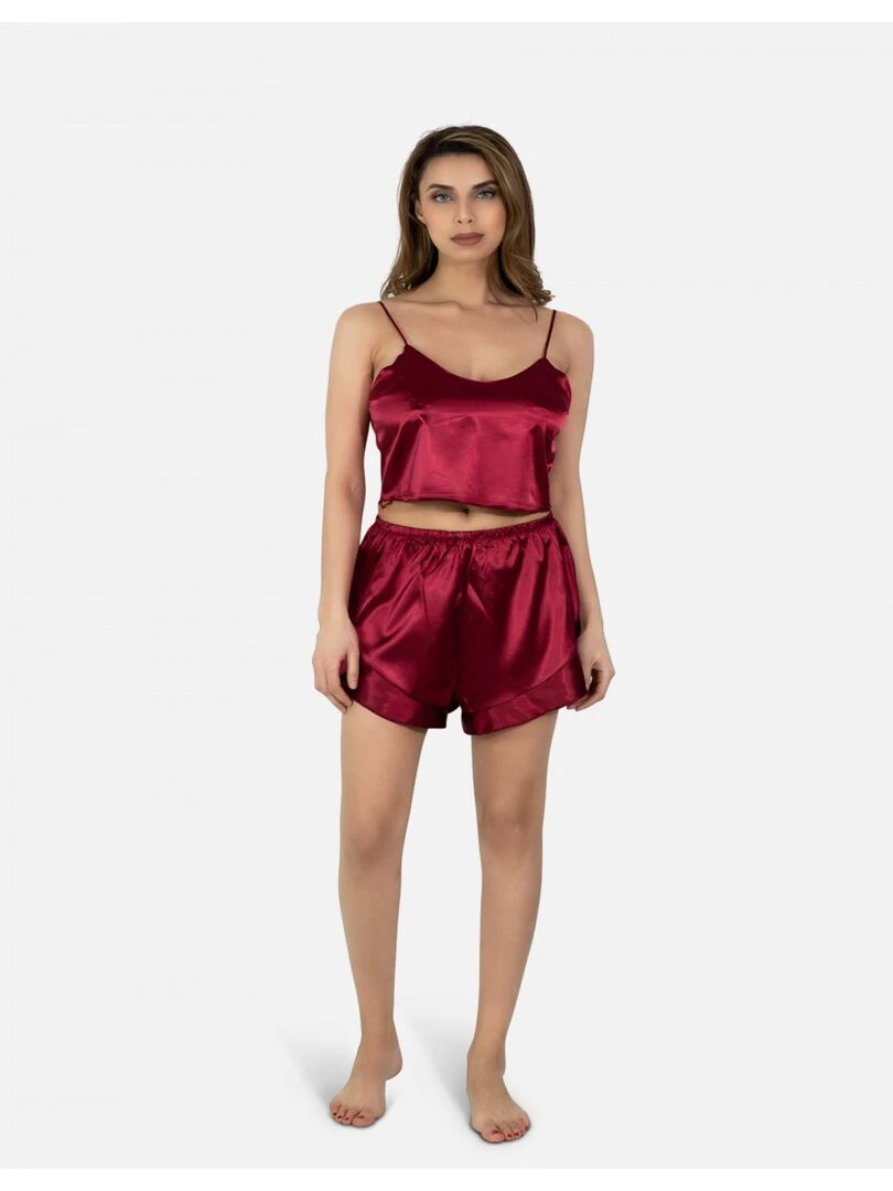 Ensemble Pyjashort fluide en satin Kebello   Bordeaux