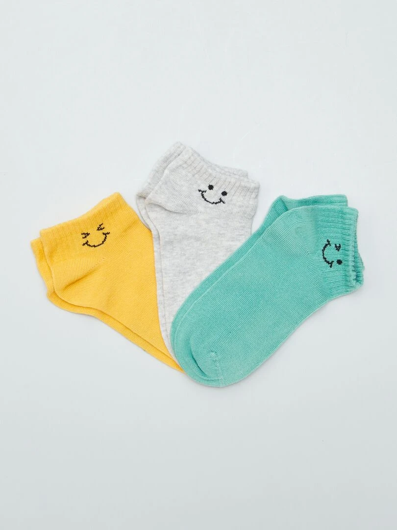 Lot de 3 chaussettes invisibles avec smiley Jaune