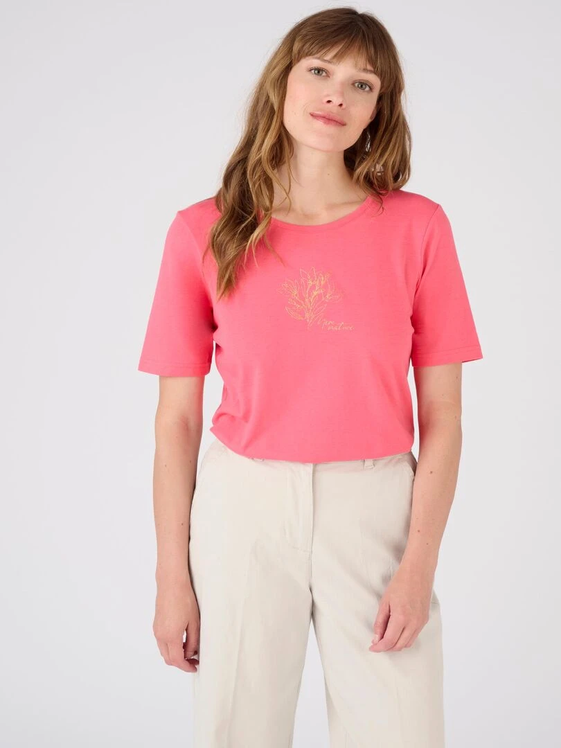 Tee shirt manches courtes à motif doré. Damart Rose