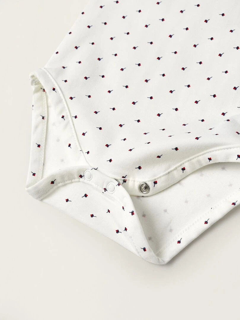 Body en coton avec motif floral pour nouveau né manches courtes ATLANTIC COMPANY   Blanc