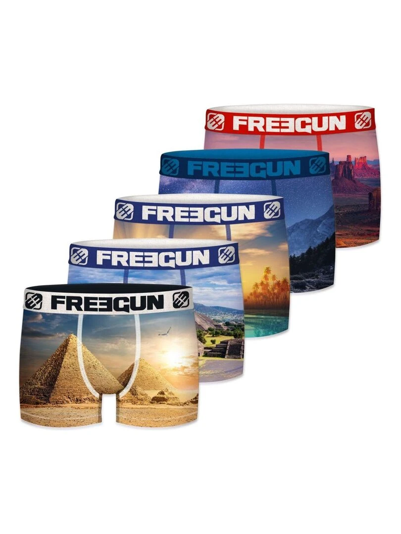 Lot de 5 boxers garçon en polyester recyclé Landscape Freegun Bleu