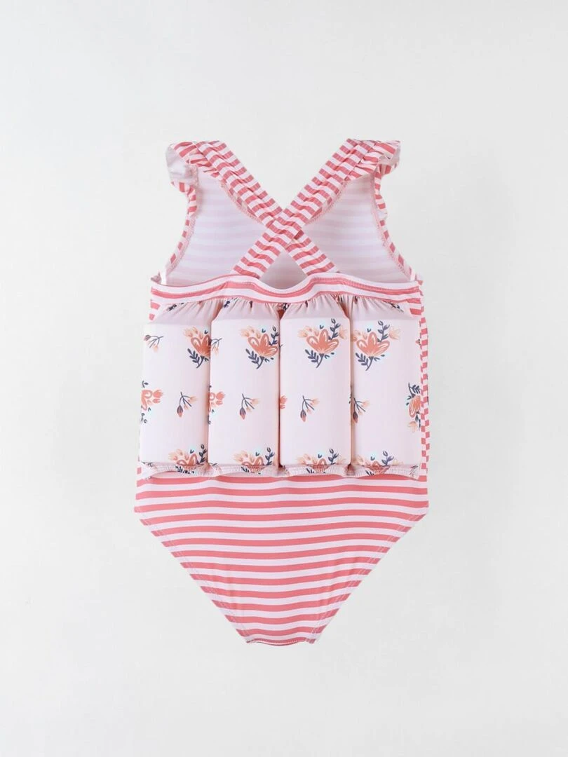Maillot bouée rayé à imprimés fleuris clair Archimède Rose