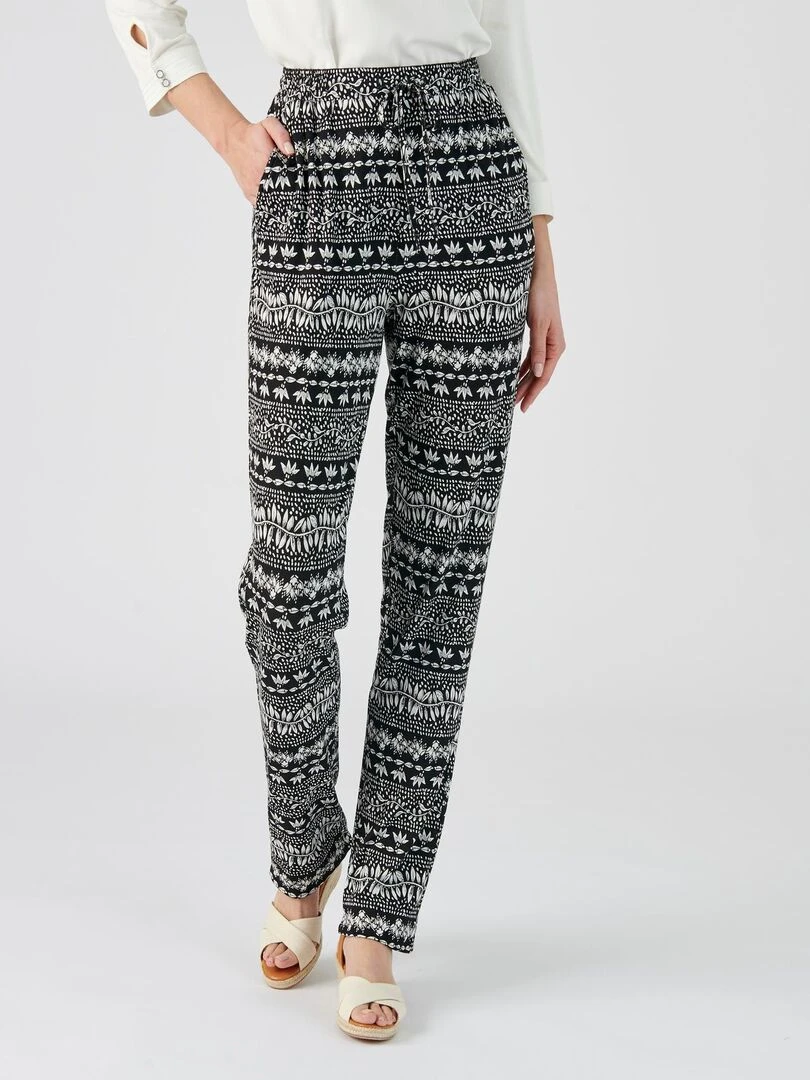 Pantalon maille fluide imprimé graphique Damart Noir