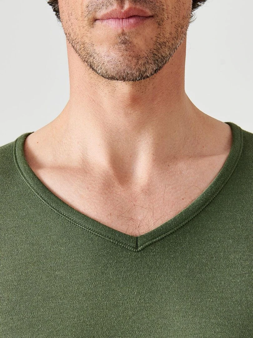 T shirt col V  maille interlock Thermolactyl   Damart   Kaki