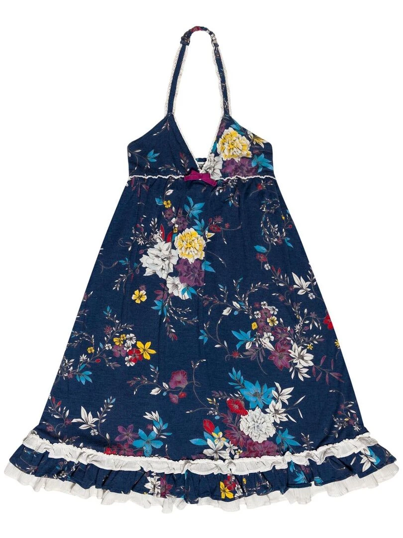 Robe longue       fleuri  EUGENIE   'LA FAUTE A VOLTAIRE'   Bleu marine