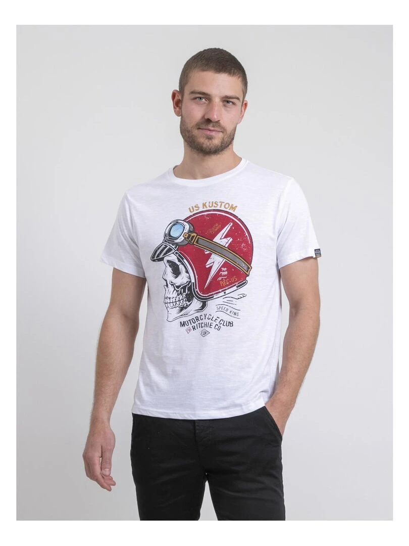 T shirt col rond pur coton NAPAMOX Blanc