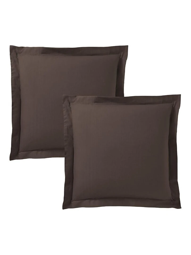 Lot De 2 Taies D'oreiller Choco 63x63 cm Volant Plat Piqué / 100% Coton / 57 Fils/cm² Marron chocolat