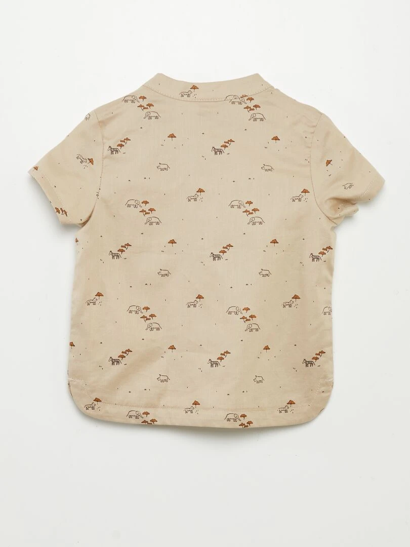 Chemise col mao imprimé palmiers   Beige