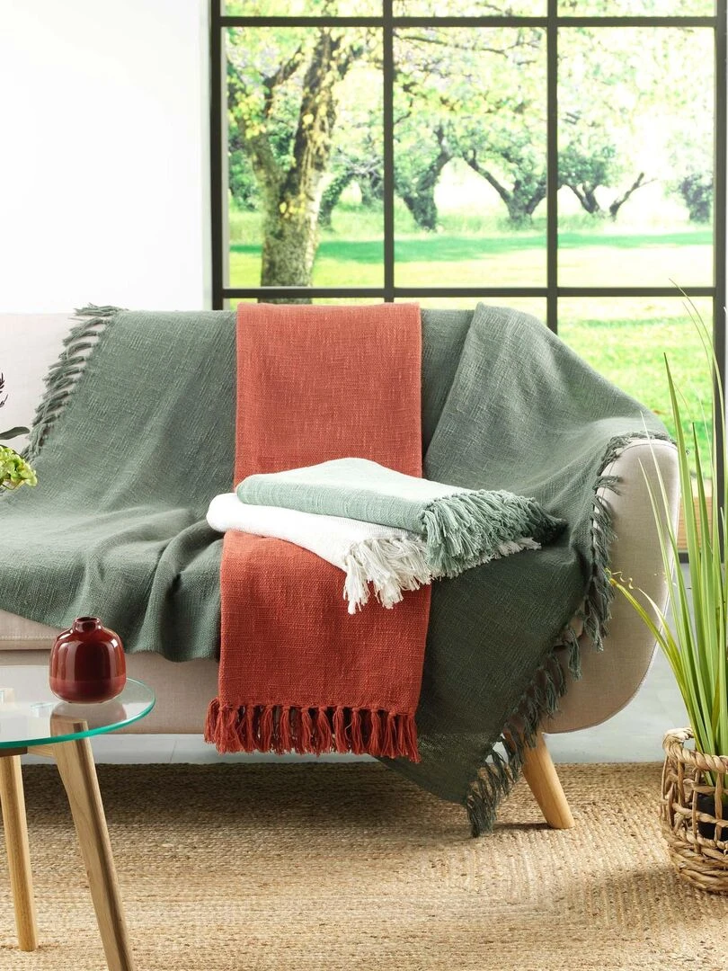 Plaid coton tisse Zamina   Beige