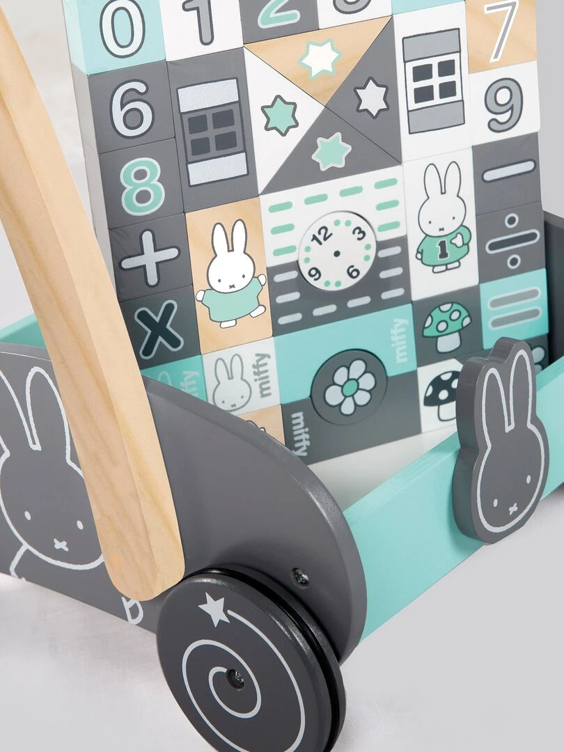 ROBA Trotteur Bébé "Miffy®" en Bois avec Frein et Blocs de Construction Dès 12 Mois Gris Vert clair Blanc