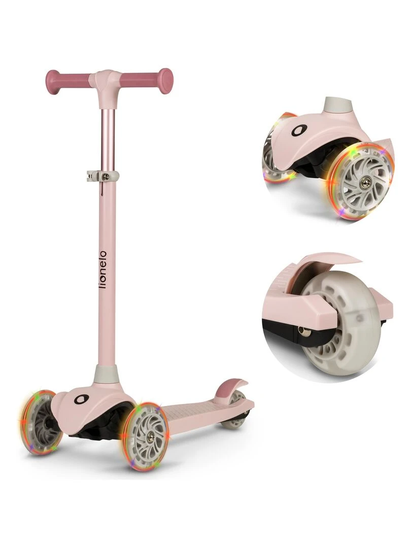 LIONELO Jessy Trottinette d'Équilibre 3 Roues Hauteur réglable LED Roulement Rose