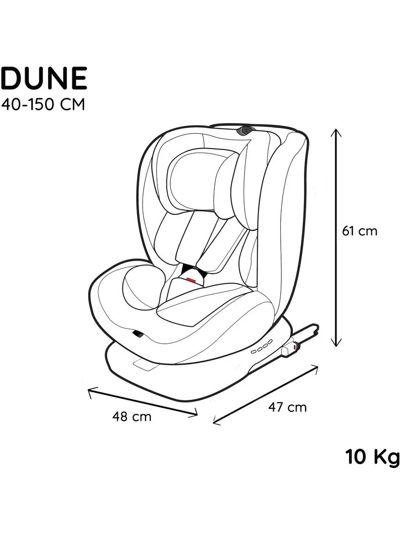 Nania   Siège auto DUNE pivotant 360°   I Size 40 150 cm   Evolutif dès la naissance jusqu'à 12 ans   Gris