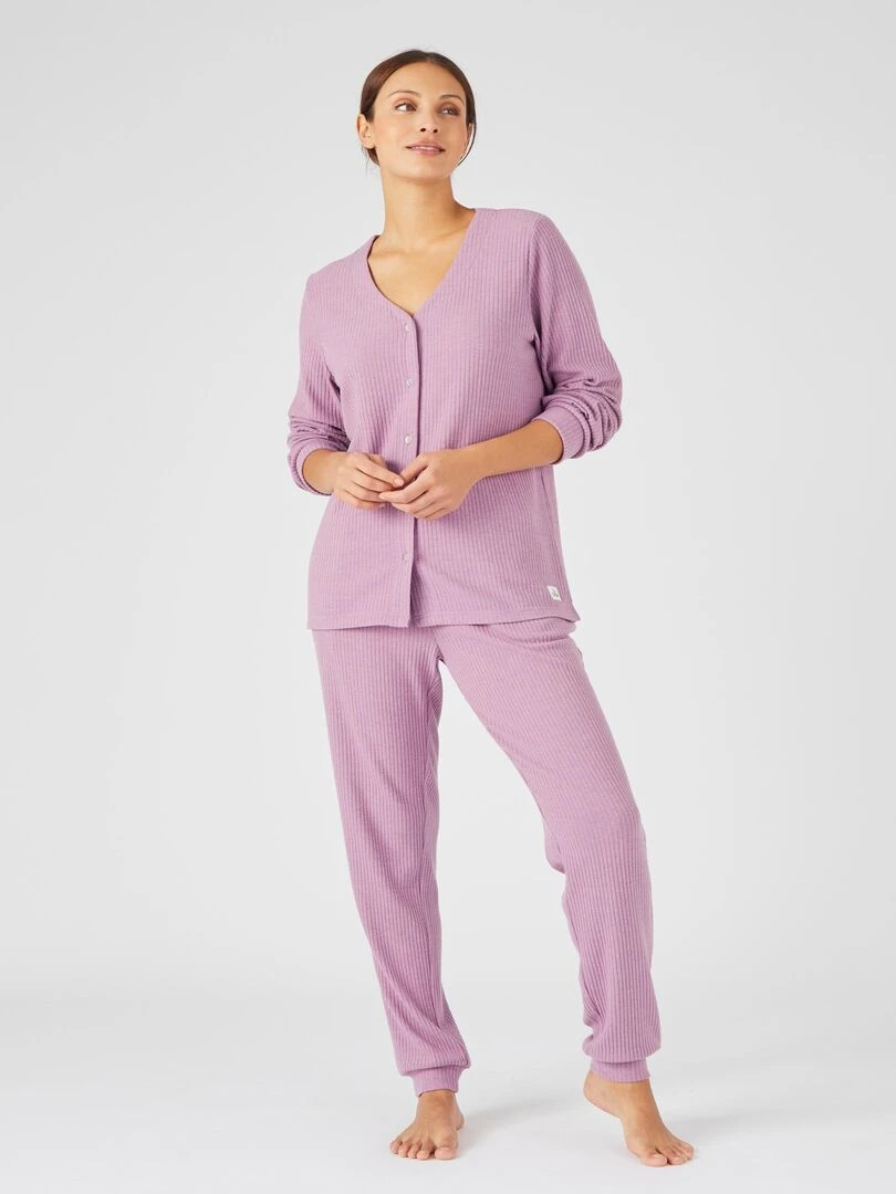 Pyjama maille côtelée Thermolactyl Damart Rose parme