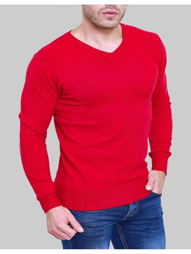 Pull manches longues col V Kebello Rouge