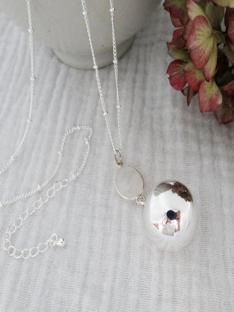 Bola Argent Pendentif Pierre De Lune   Argent