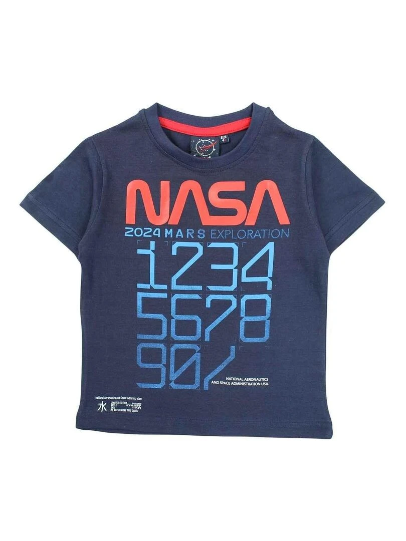 Nasa   T shirt garçon imprimé logo en coton   Blanc