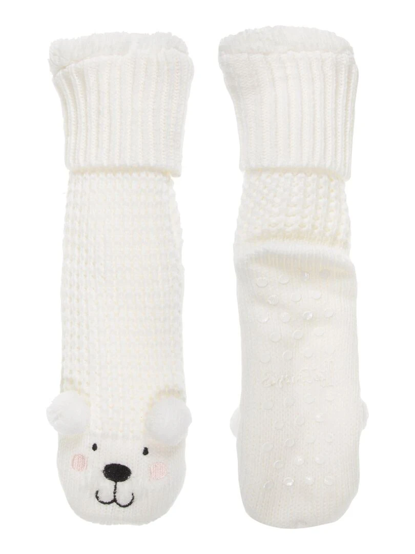 Chaussettes Femme Ours Blanc Blanc