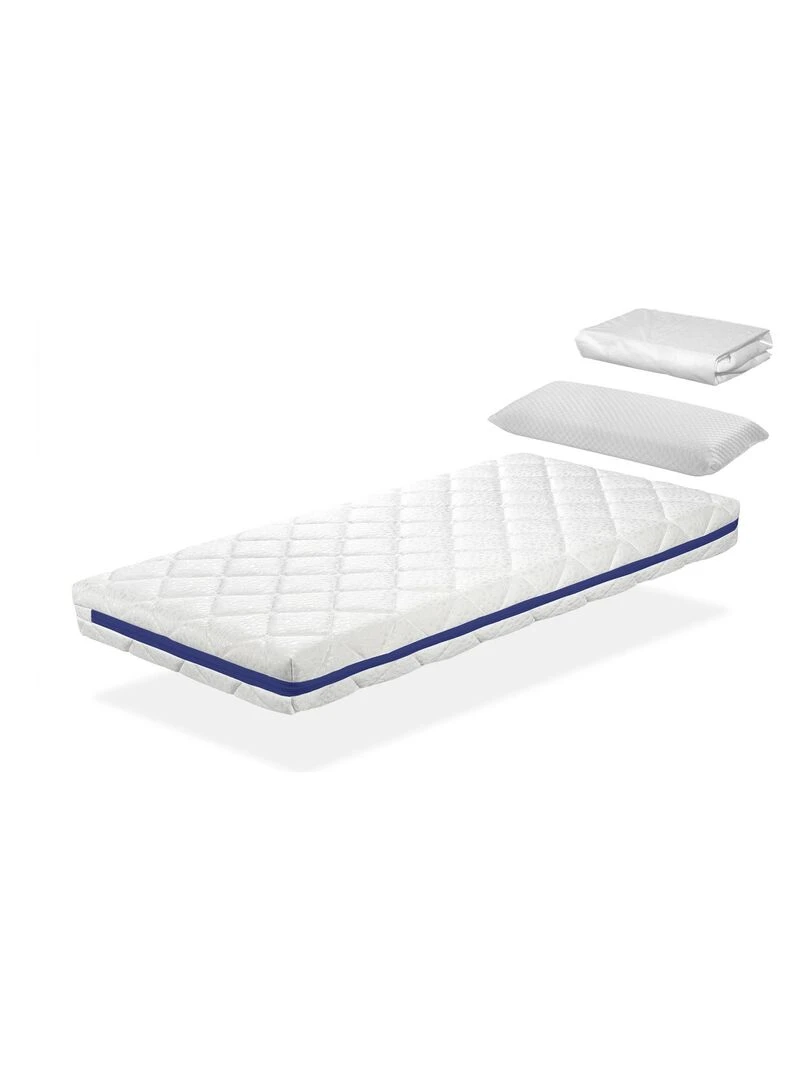 Pack Matelas HERMES LIT ENFANT Epaisseur 11 CM + 1 Oreiller à memoire + 1 Protege matelas Blanc