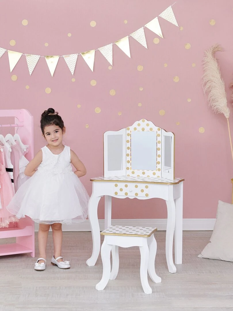 Coiffeuse enfant en bois table maquillage miroir éclairage tabouret Fantasy Fields Teamson   Blanc