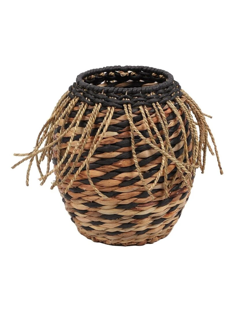 Panier jacinthe d'eau franges H27 Marron