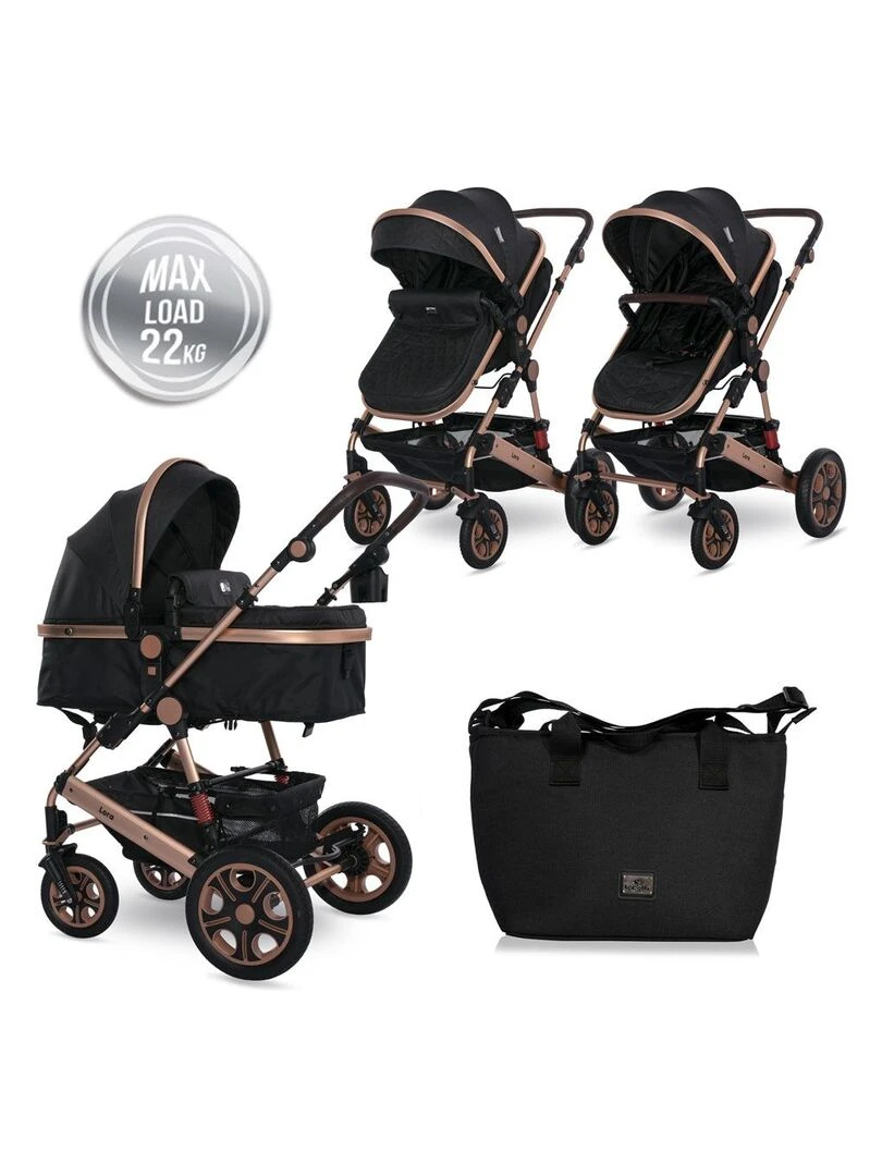 LORELLI Poussette combinée trio 3 en 1 siège auto 0m – nacelle – dès la naissance – jusqu’à 15kg Noir