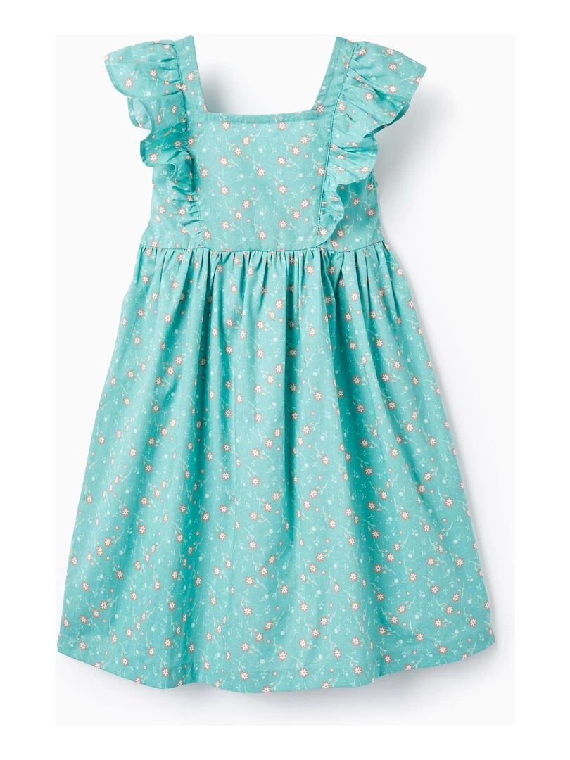 Robe Florale en Coton pour Fille manches courtes Vert