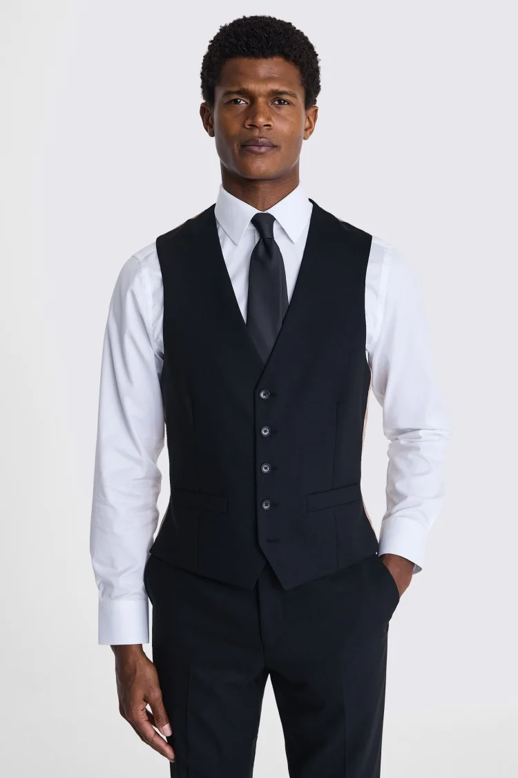 Italian Tailored Fit Black Half Lined Waistcoat Buy Online at Moss