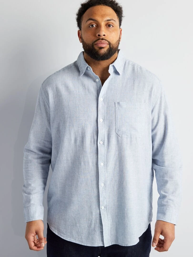 Chemise en lin et en coton   Bleu