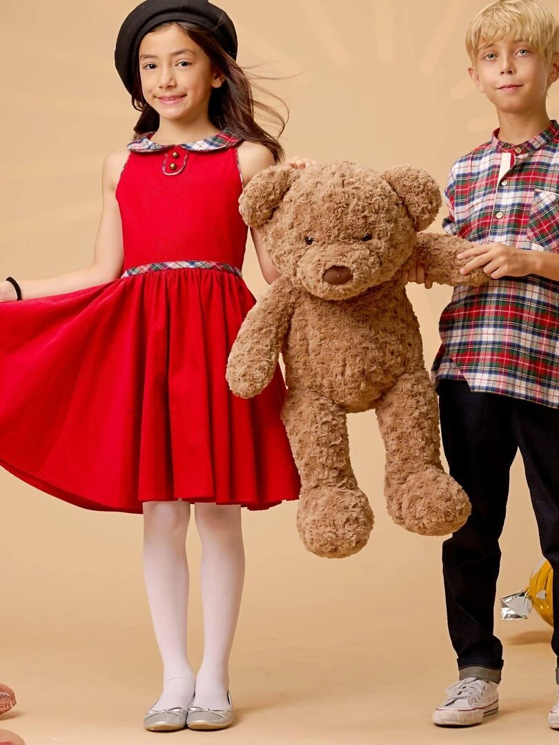 Robe de Noël Fille Velours Rouge carreaux Tartan HEPBURN 'LA FAUTE A VOLTAIRE' Rouge