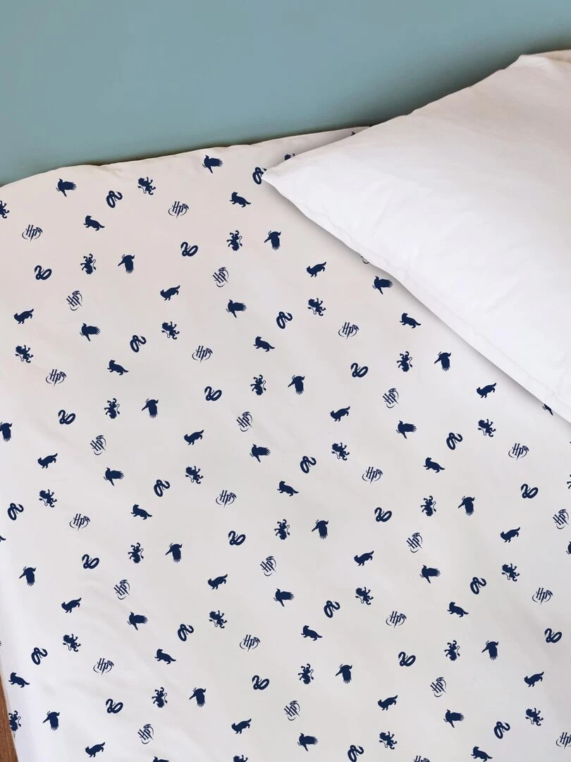 Drap housse imprimé 100% coton  HARRY POTTER BLASON   Blanc