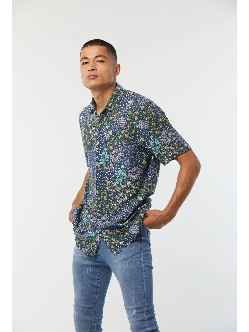 Lee Cooper   Chemise manches courtes viscose relax DISH   Bleu foncé