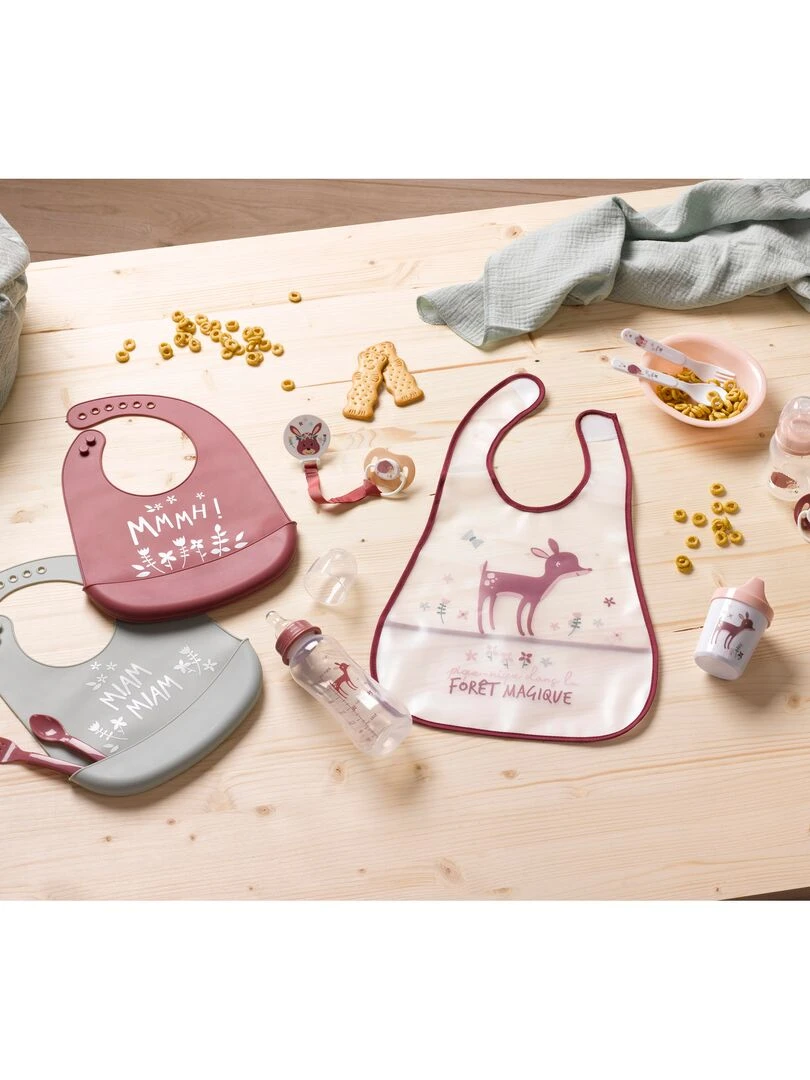 Bavoir bebe avec recuperateur Herisson Rose