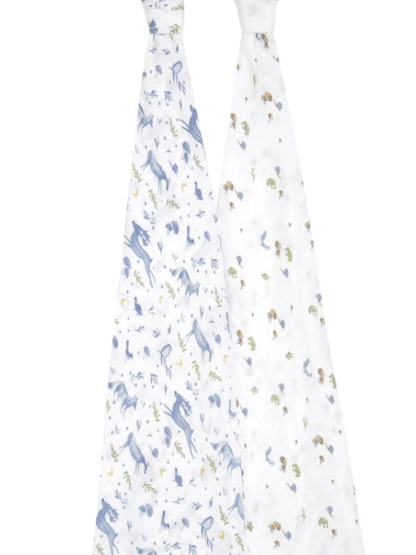 Lot de 2 maxi langes en coton bio Outdoors (120 x 120 cm) Bleu