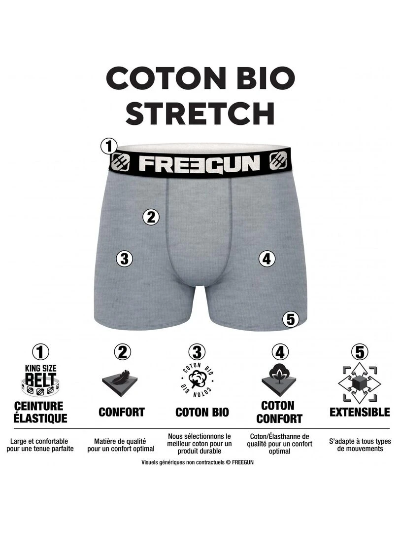 Lot de 4 Boxers homme Coton Bio Noir Freegun Noir
