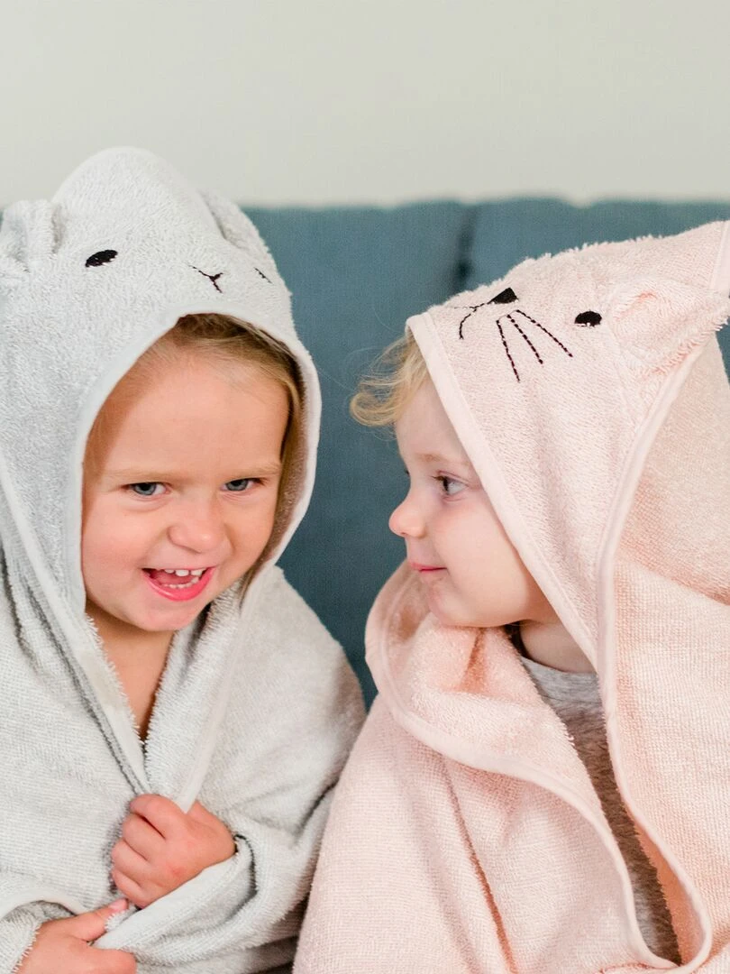 Cape de bain chat en coton Rose