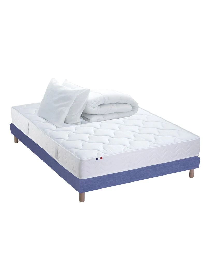 Pack ASTRE Ensemble Matelas Ressorts + Sommier + Couette + Oreillers 140 x 190 cm Blanc